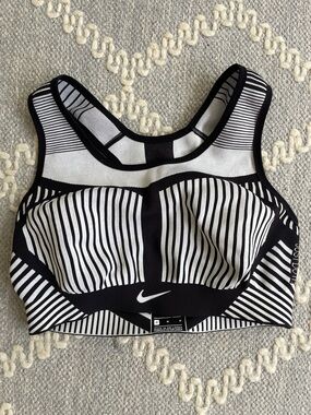 Nike Black & White Striped High-Support Sports Bra